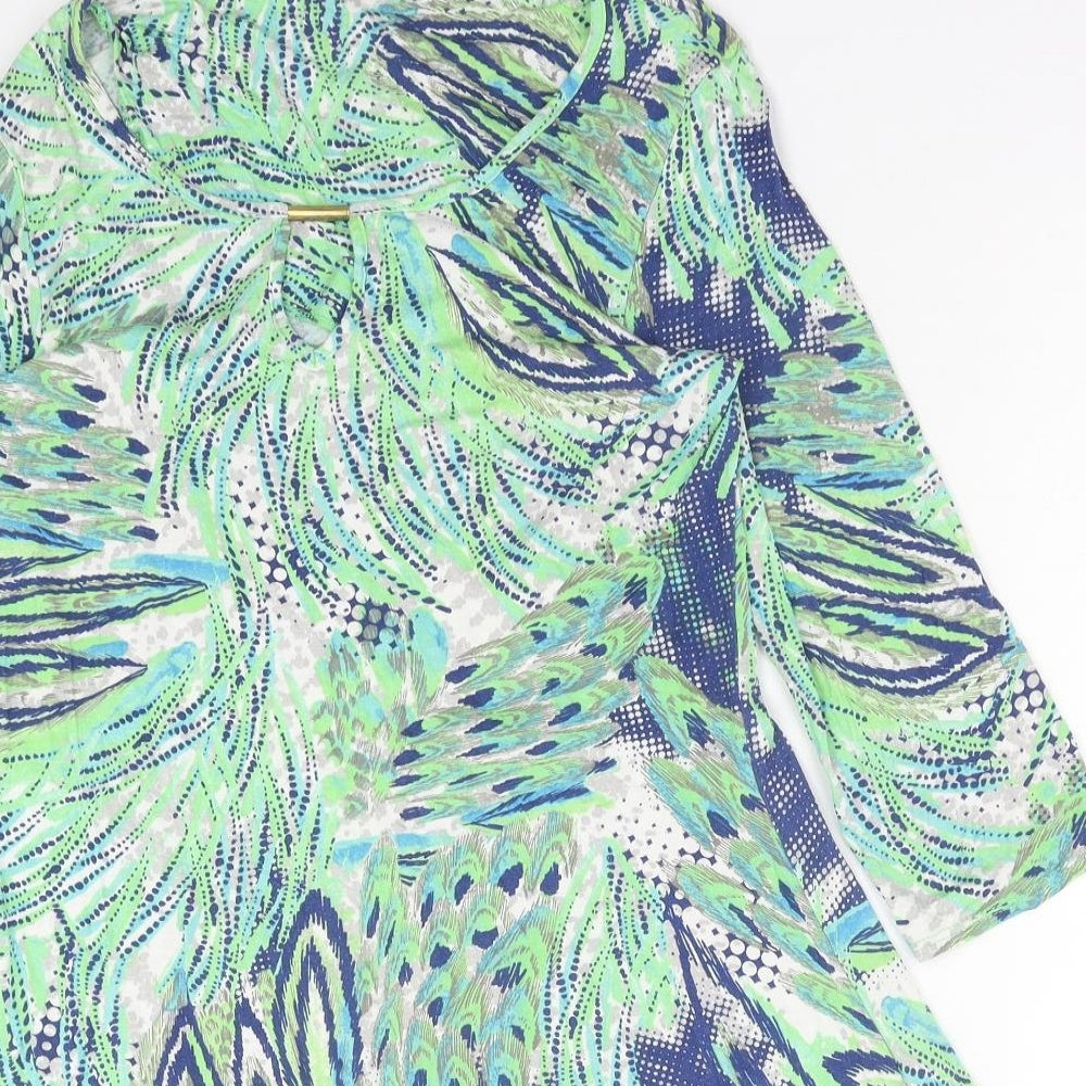 M&Co Womens Multicoloured Geometric Polyester Kimono Blouse Size 14 Scoop Neck