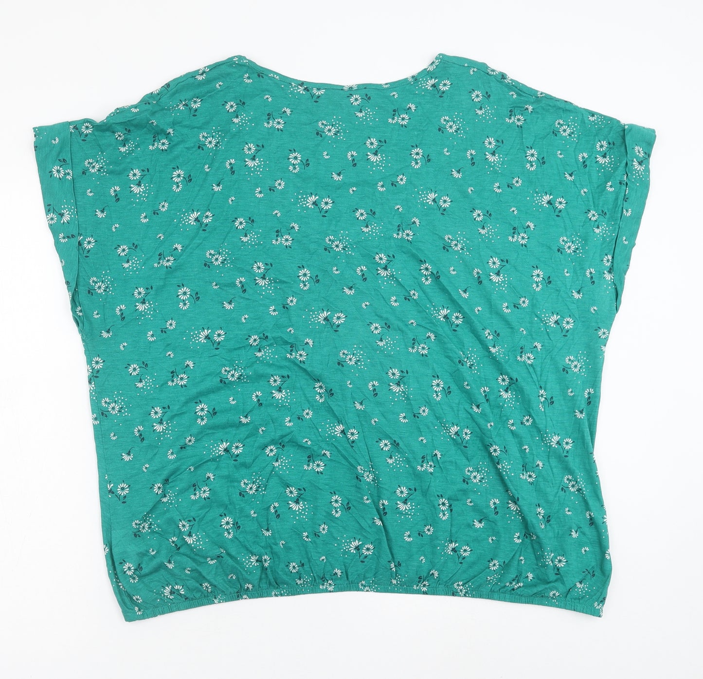 Marks and Spencer Womens Green Floral Viscose Basic T-Shirt Size 24 Round Neck