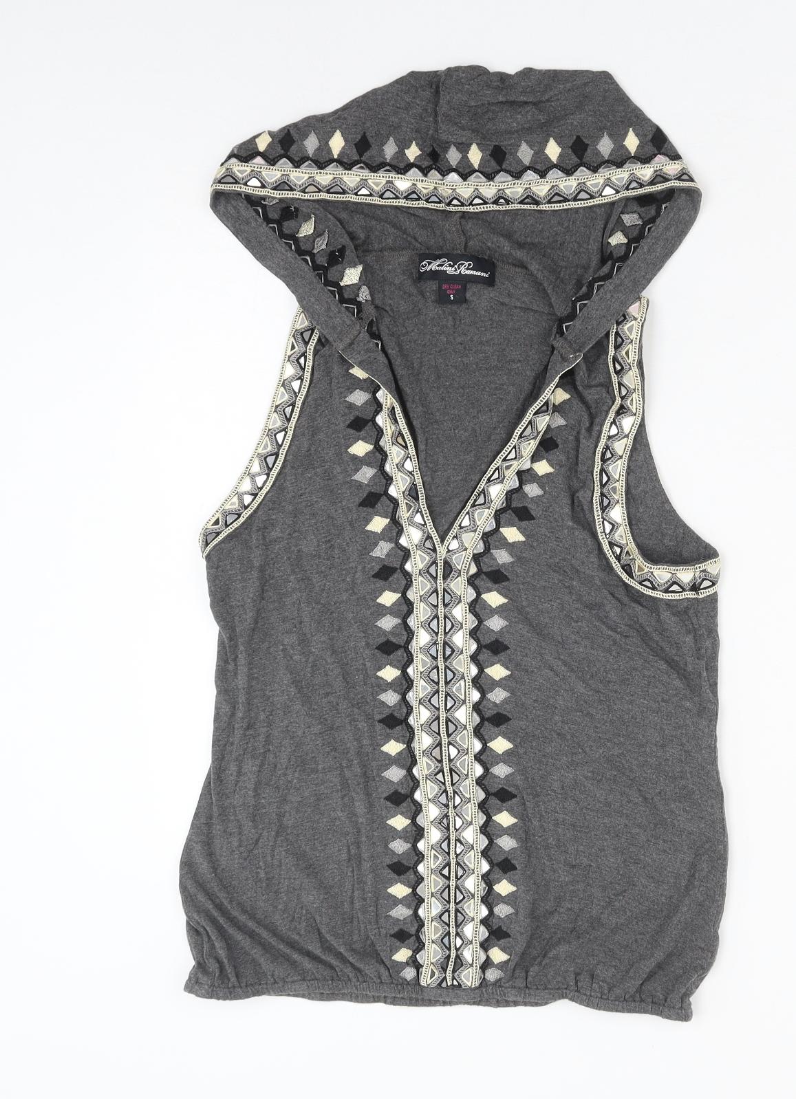 Malini Ramani Womens Grey Polyester Basic Blouse Size S Round Neck