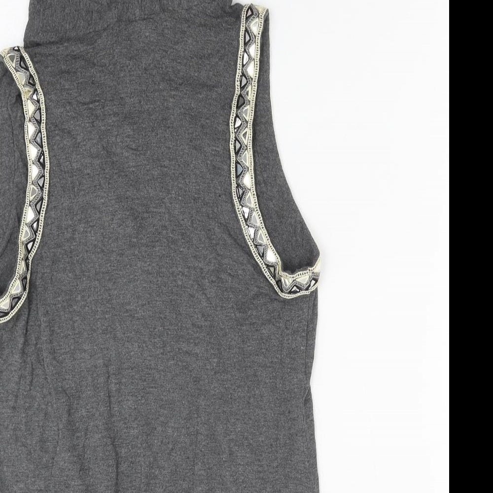 Malini Ramani Womens Grey Polyester Basic Blouse Size S Round Neck