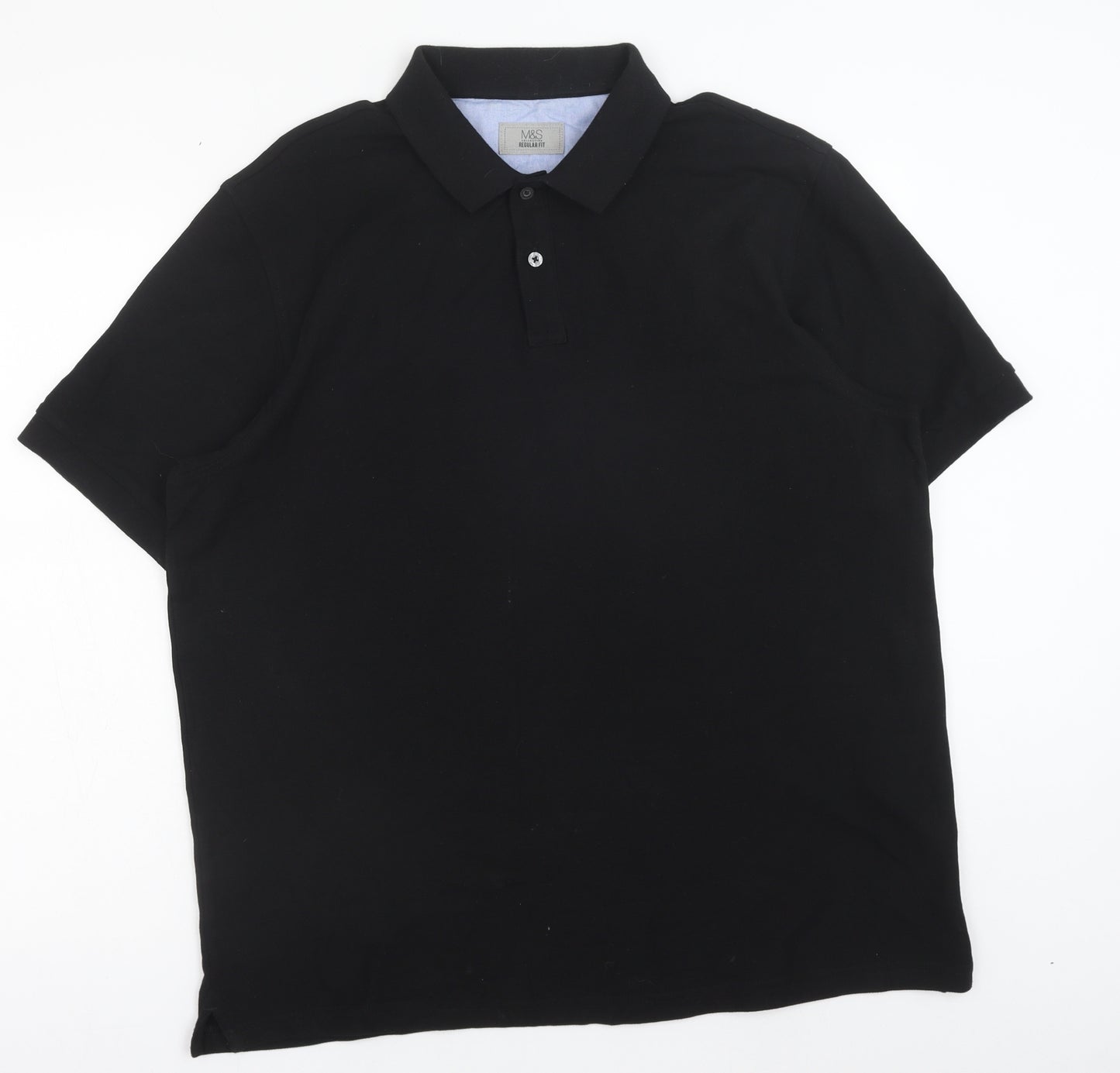 Marks and Spencer Mens Black Cotton Polo Size L Collared Button