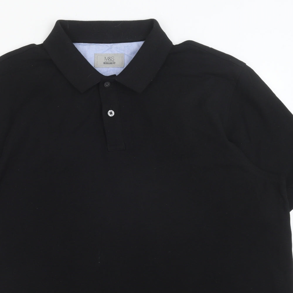 Marks and Spencer Mens Black Cotton Polo Size L Collared Button