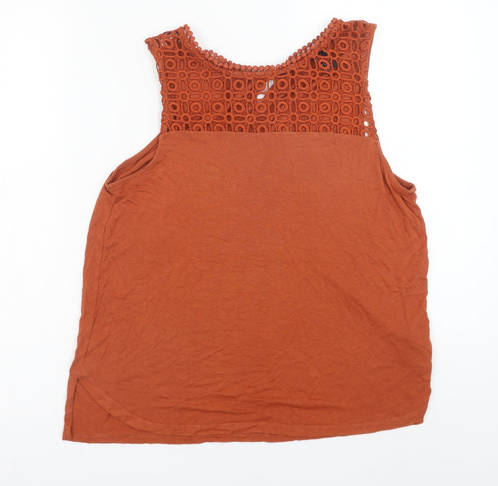 H&M Womens Orange Polyester Basic Blouse Size S Round Neck