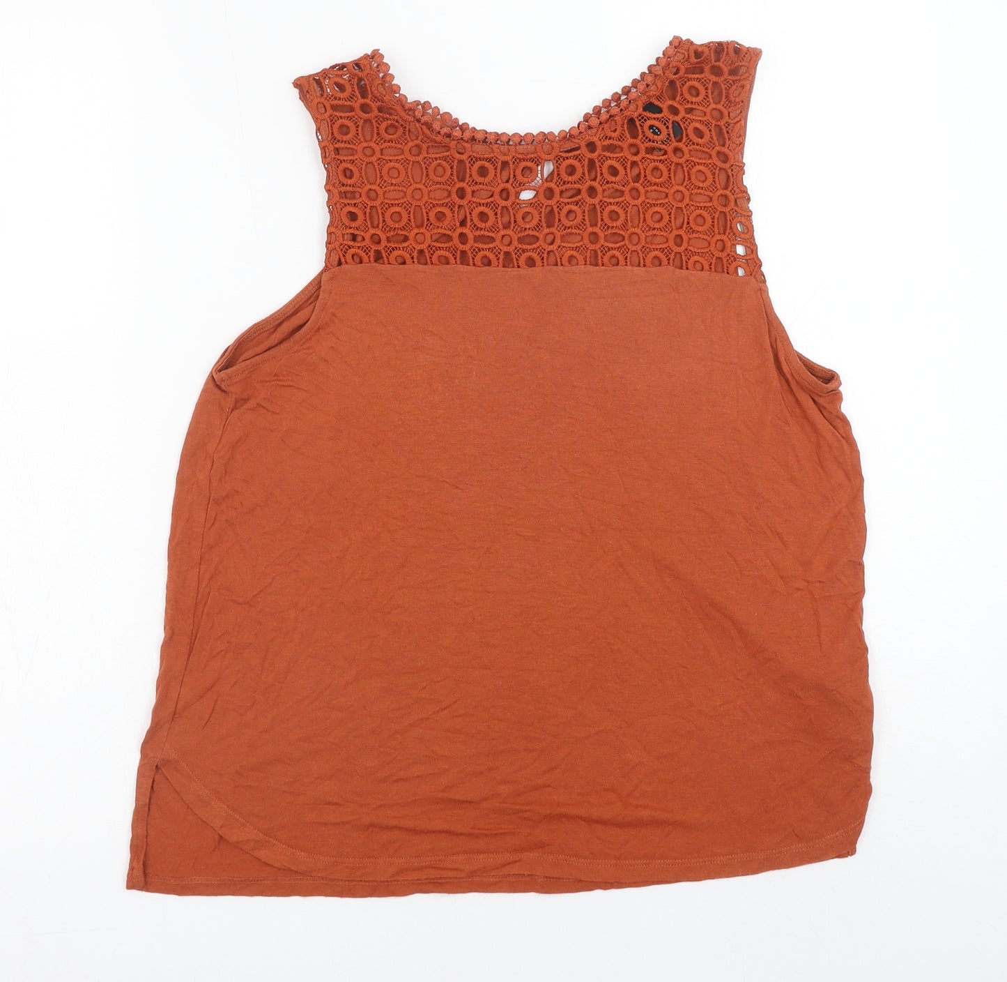H&M Womens Orange Polyester Basic Blouse Size S Round Neck