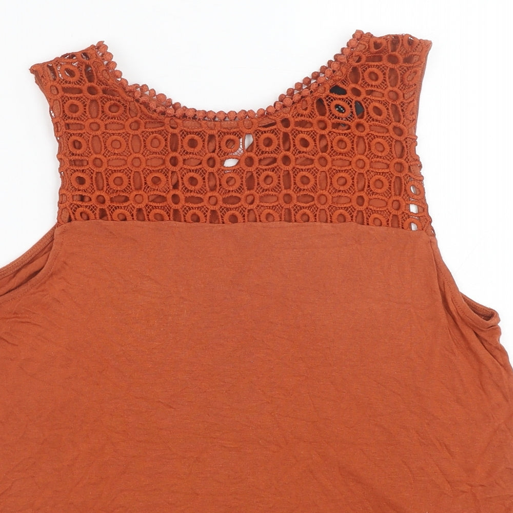 H&M Womens Orange Polyester Basic Blouse Size S Round Neck