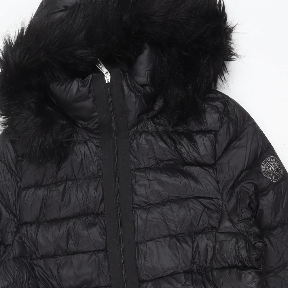 DKNY Womens Black Puffer Jacket Coat Size L Zip