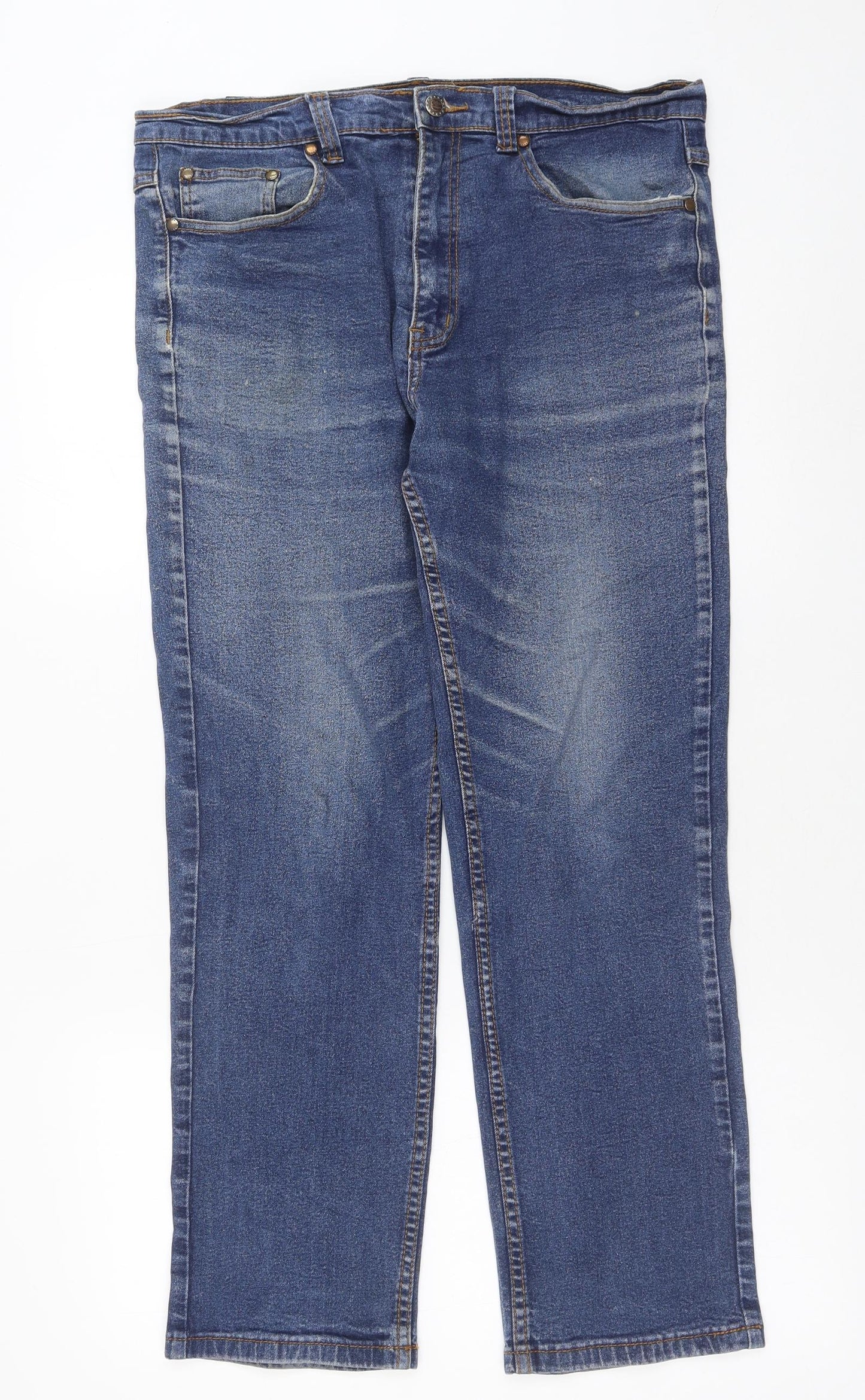 Cotton Traders Mens Blue Cotton Straight Jeans Size 34 in Regular Button