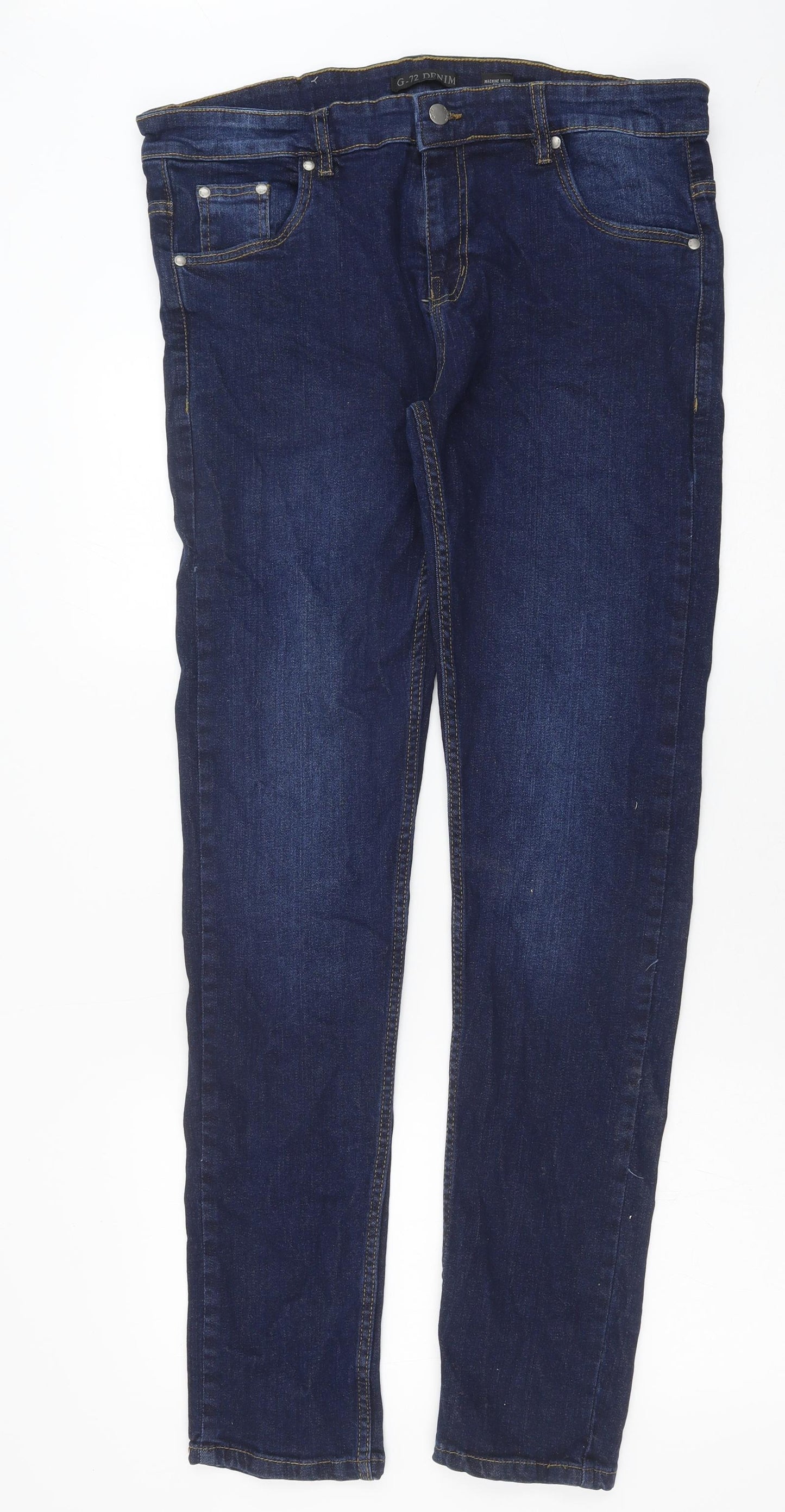 G-72 Denim Mens Blue Cotton Skinny Jeans Size 34 in L32 in Regular Button