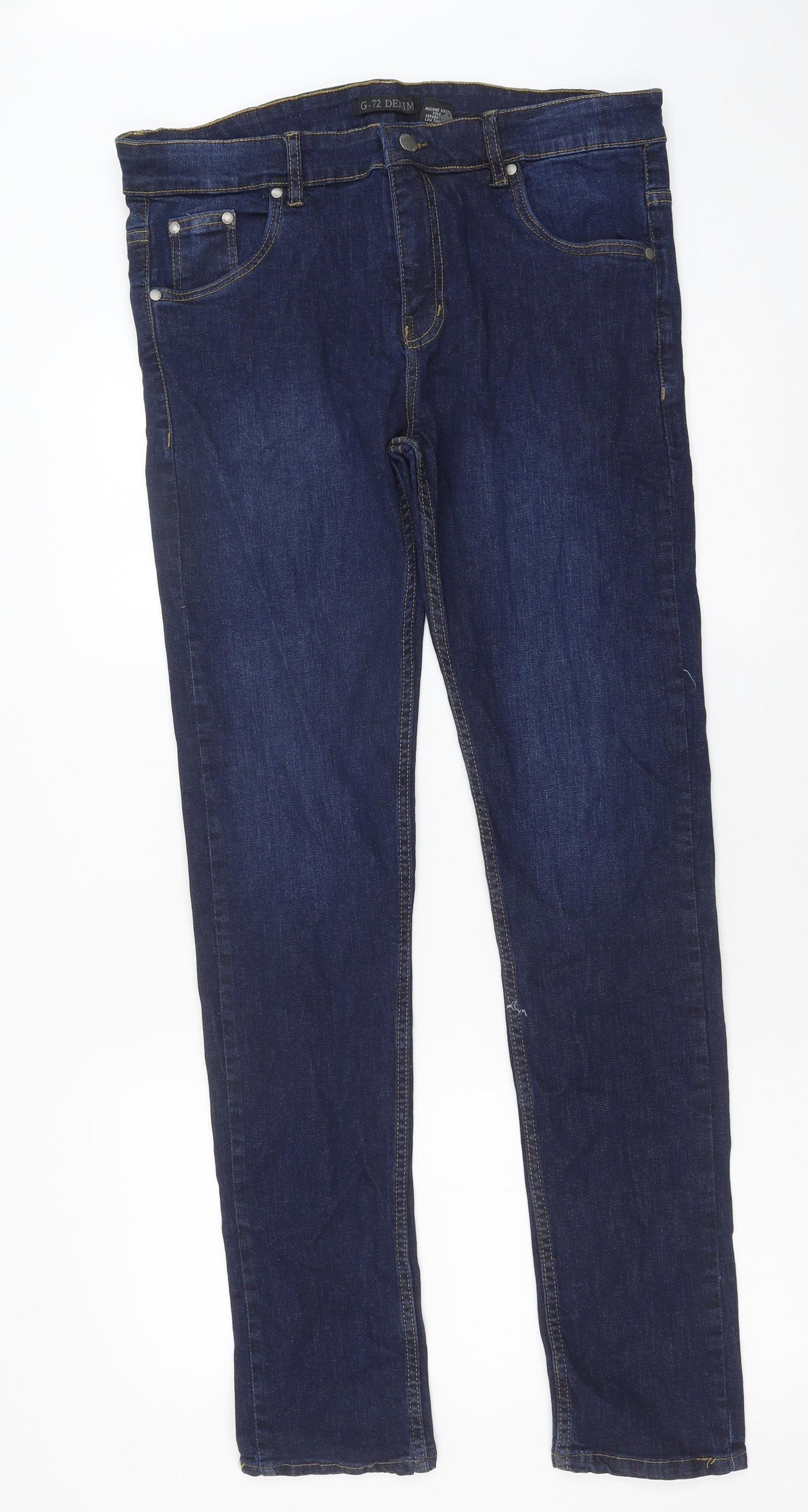 G-72 Denim Mens Blue Cotton Skinny Jeans Size 34 in L32 in Regular Button