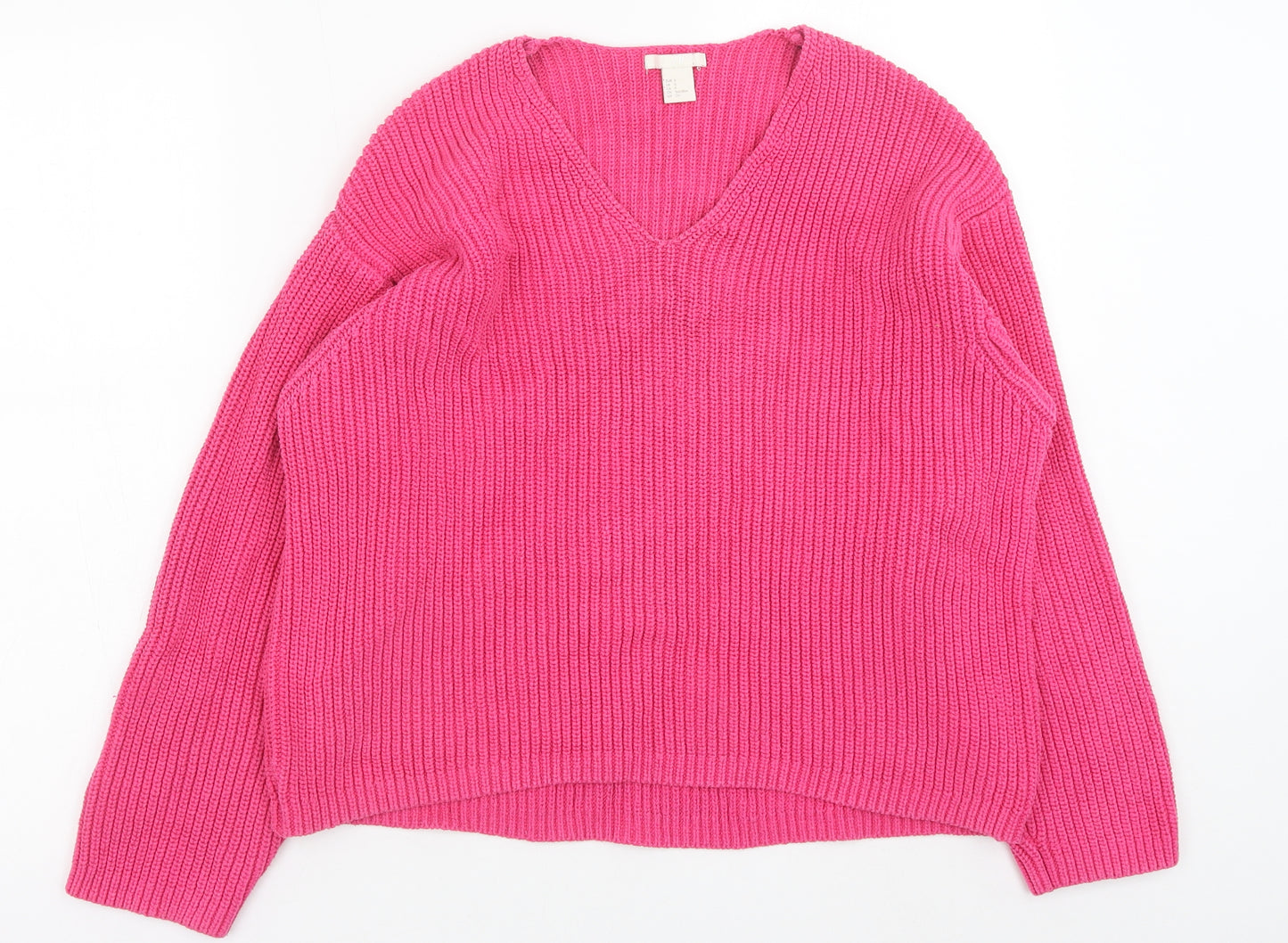 H&M Womens Pink V-Neck Acrylic Pullover Jumper Size S
