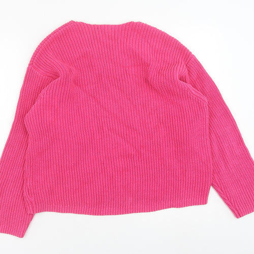 H&M Womens Pink V-Neck Acrylic Pullover Jumper Size S