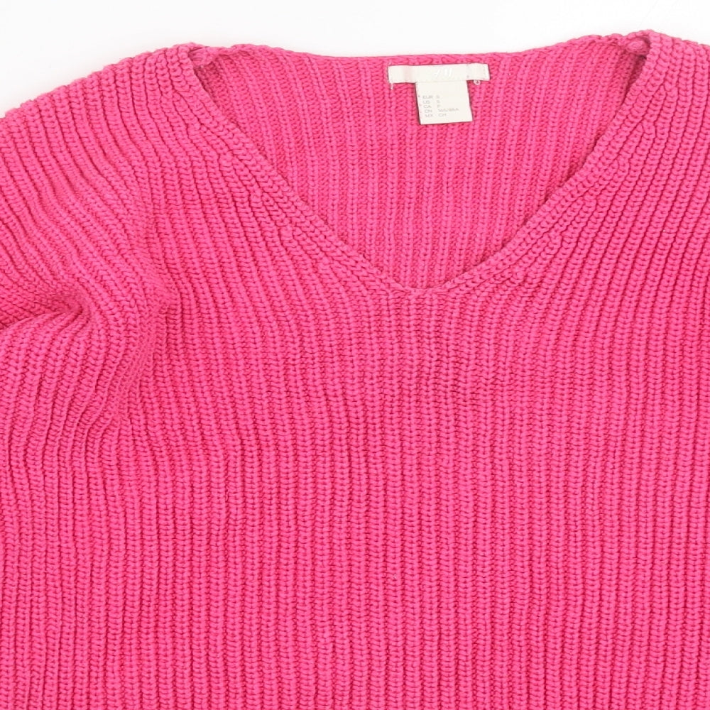 H&M Womens Pink V-Neck Acrylic Pullover Jumper Size S