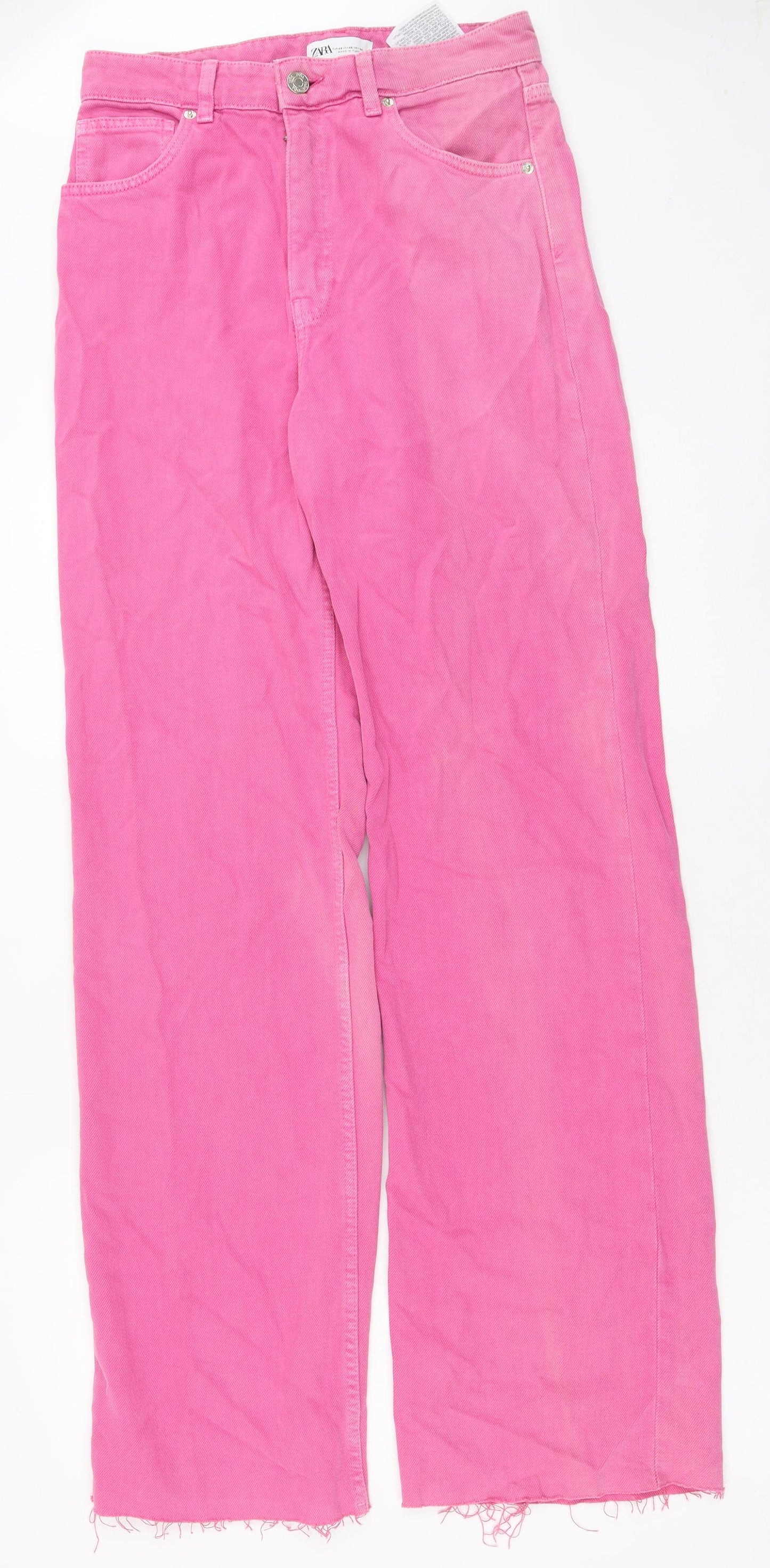 Zara Womens Pink Cotton Straight Jeans Size 12 L35 in Regular Button