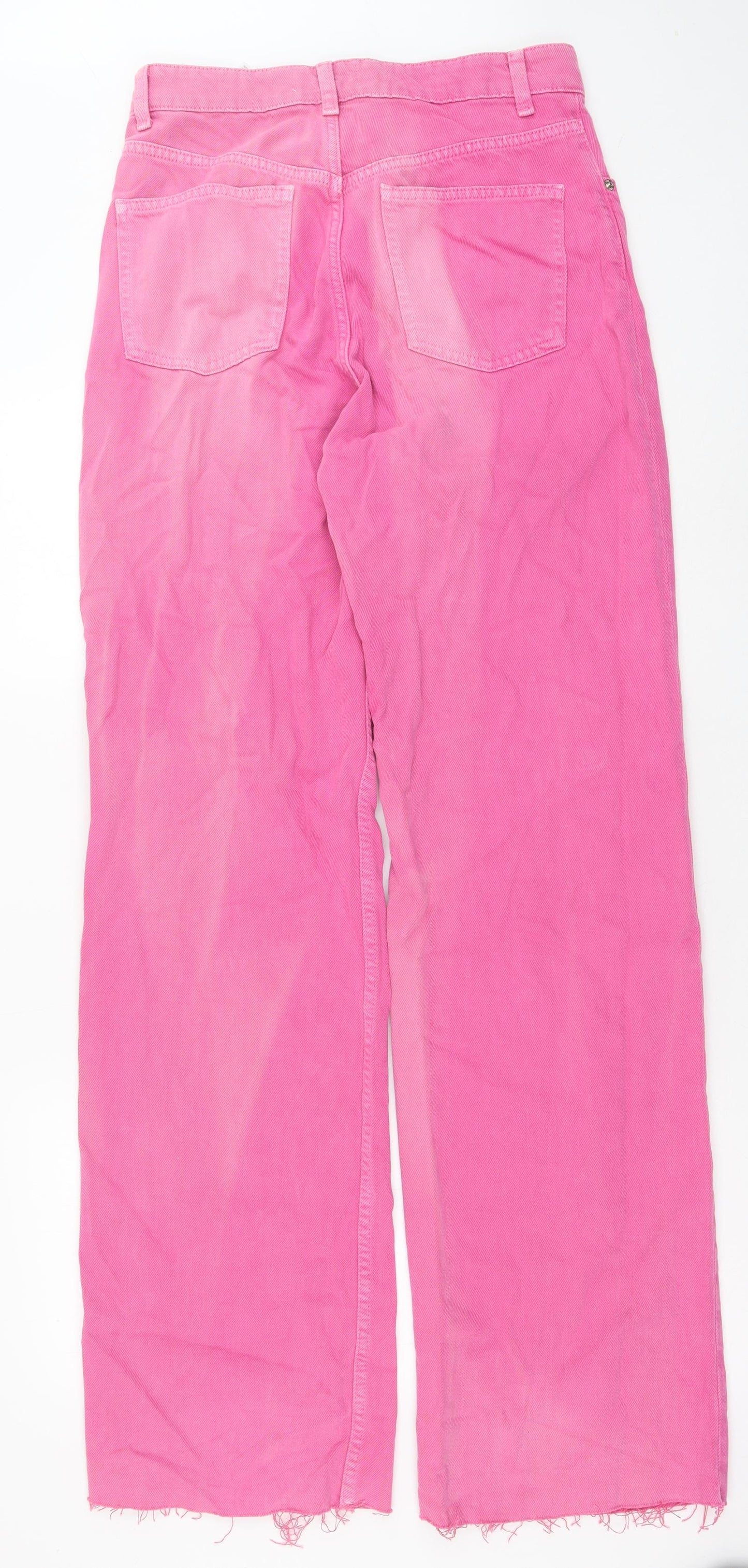 Zara Womens Pink Cotton Straight Jeans Size 12 L35 in Regular Button