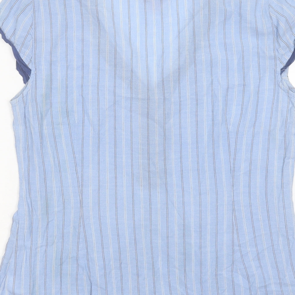 Monsoon Womens Blue Striped Cotton Basic Blouse Size 14 V-Neck