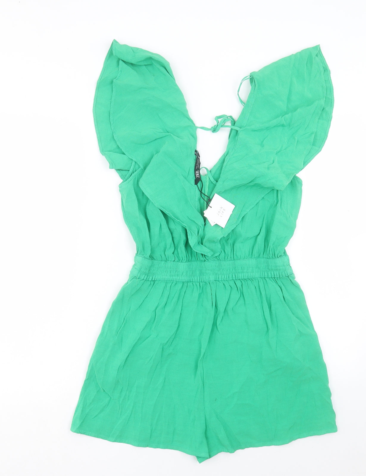 Zara Womens Green Linen Jumpsuit One-Piece Size S Tie