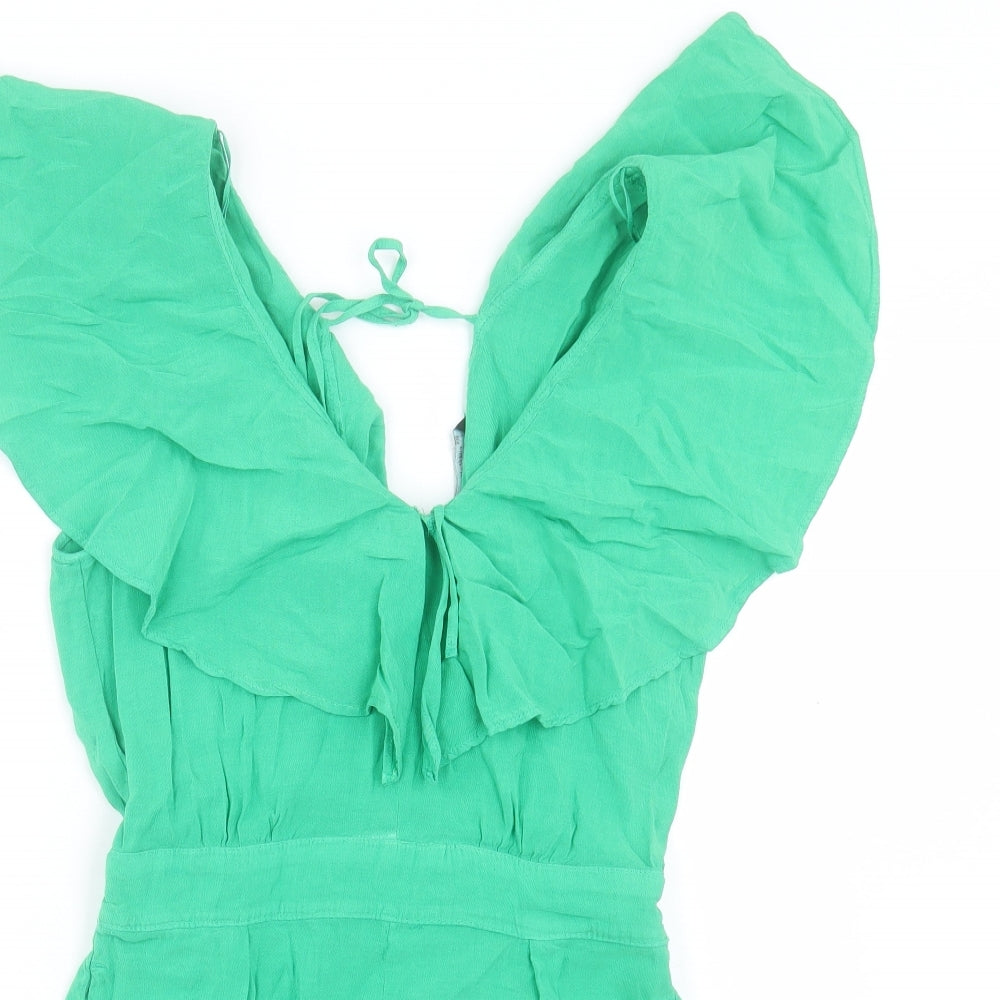 Zara Womens Green Linen Jumpsuit One-Piece Size S Tie