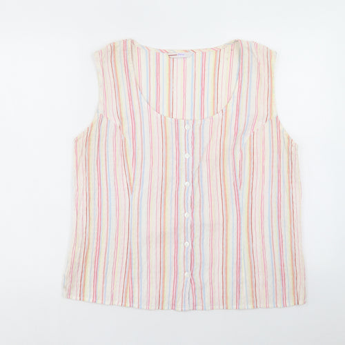 Papaya Womens Multicoloured Striped Cotton Basic Button-Up Size 20 Round Neck