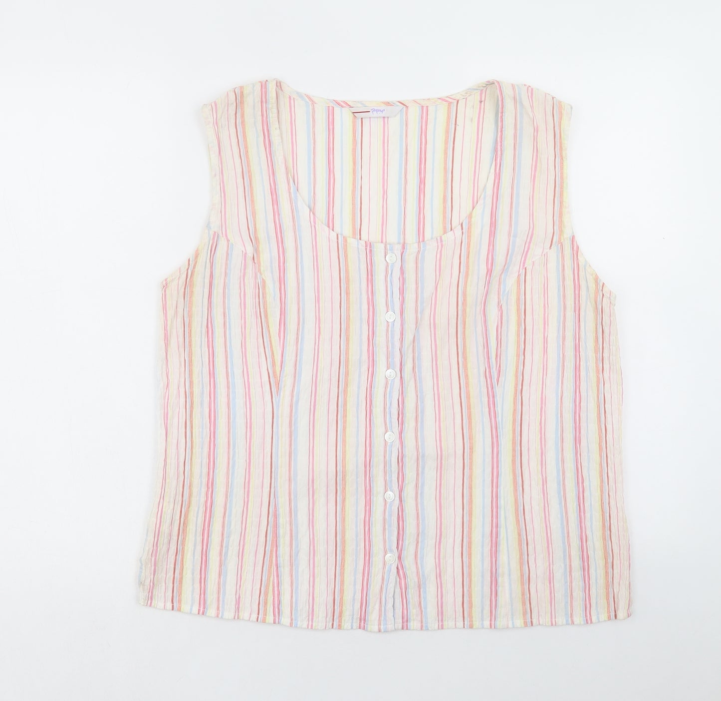 Papaya Womens Multicoloured Striped Cotton Basic Button-Up Size 20 Round Neck