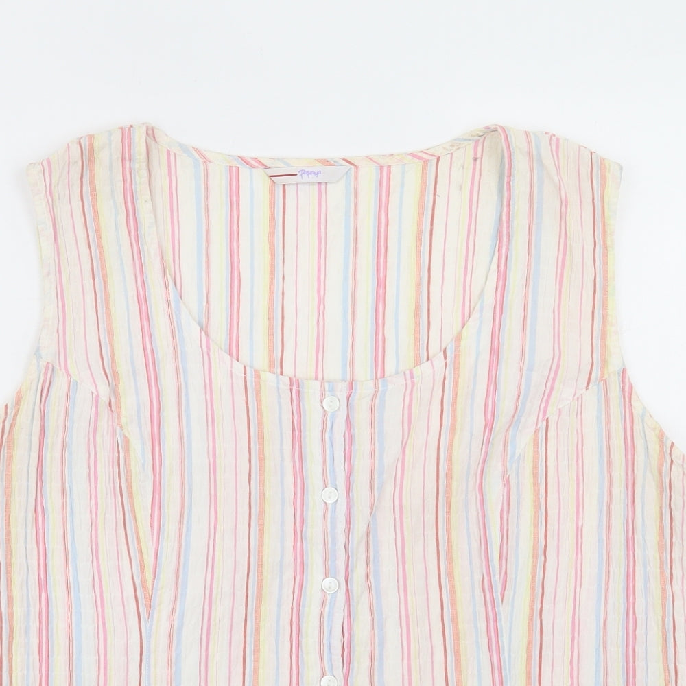 Papaya Womens Multicoloured Striped Cotton Basic Button-Up Size 20 Round Neck