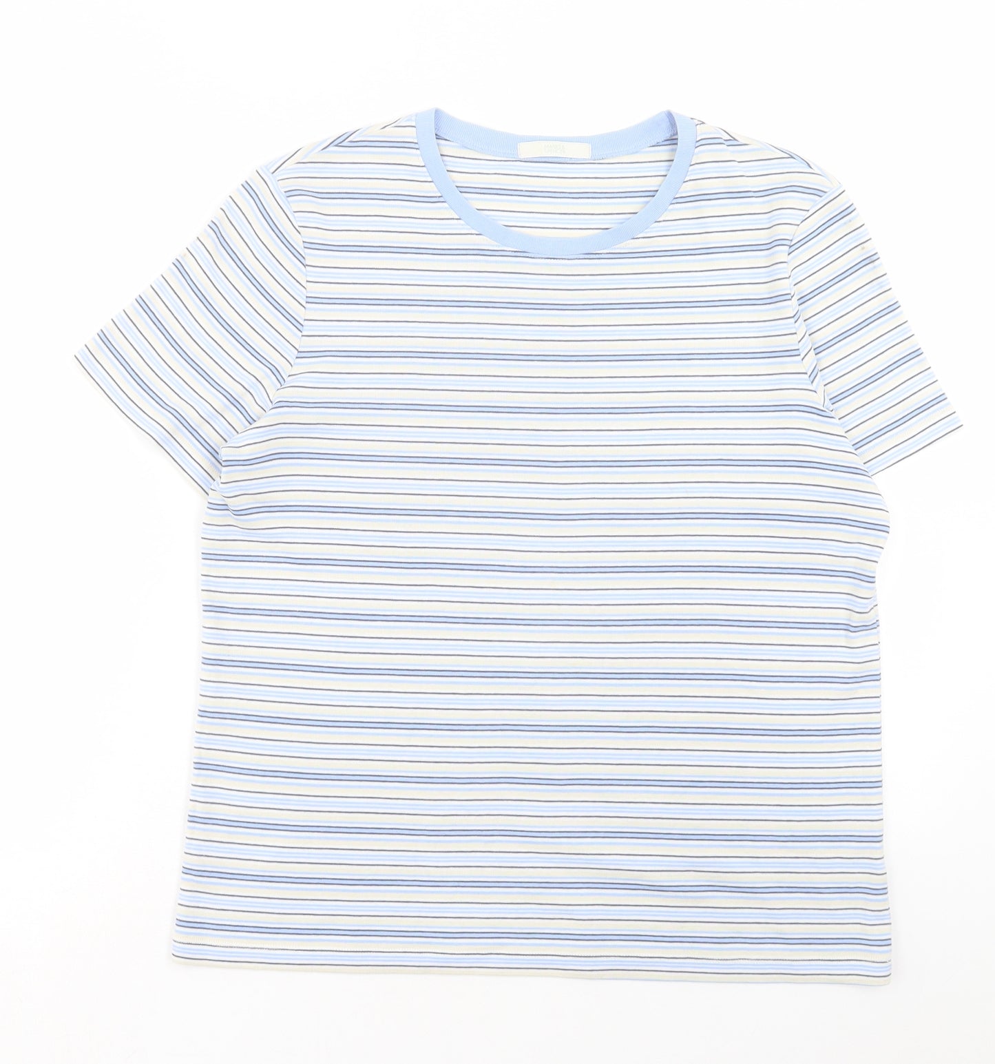 Marks and Spencer Womens Blue Striped Cotton Basic T-Shirt Size 16 Round Neck