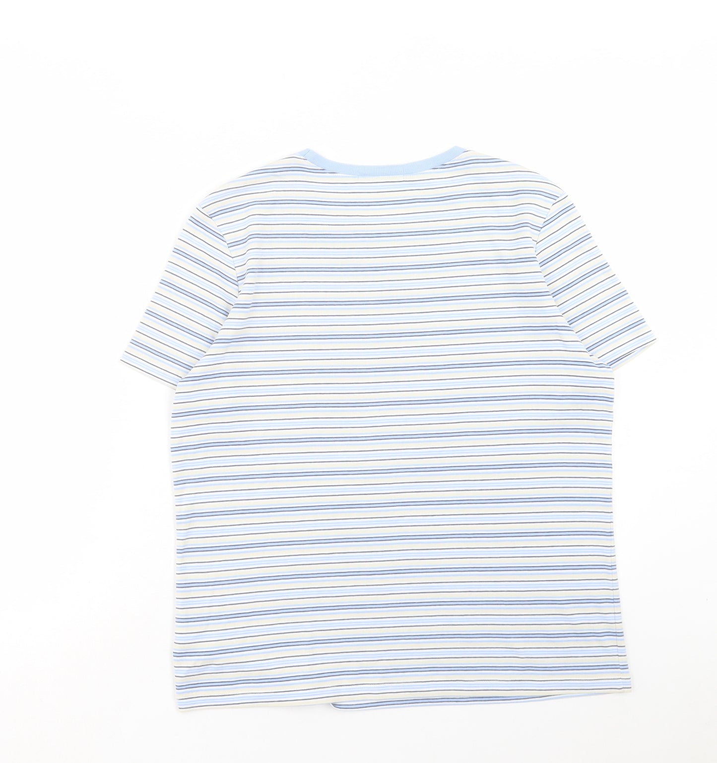 Marks and Spencer Womens Blue Striped Cotton Basic T-Shirt Size 16 Round Neck
