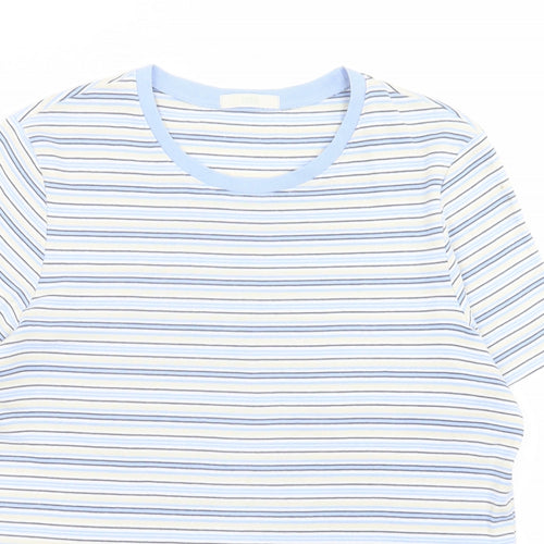 Marks and Spencer Womens Blue Striped Cotton Basic T-Shirt Size 16 Round Neck