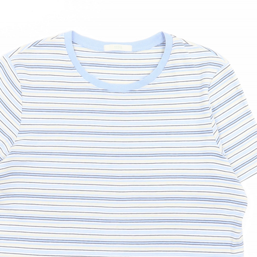 Marks and Spencer Womens Blue Striped Cotton Basic T-Shirt Size 16 Round Neck
