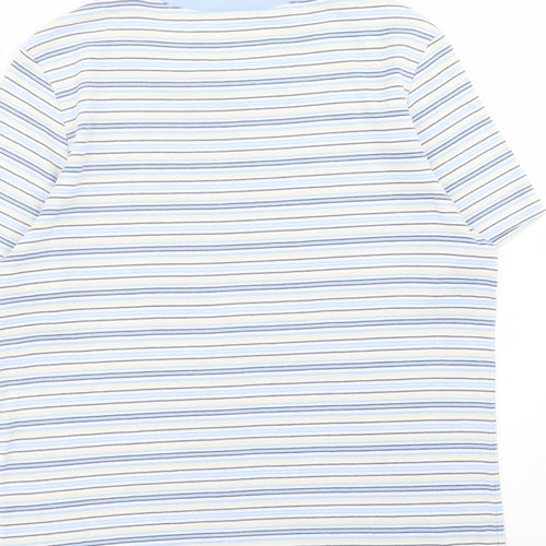 Marks and Spencer Womens Blue Striped Cotton Basic T-Shirt Size 16 Round Neck