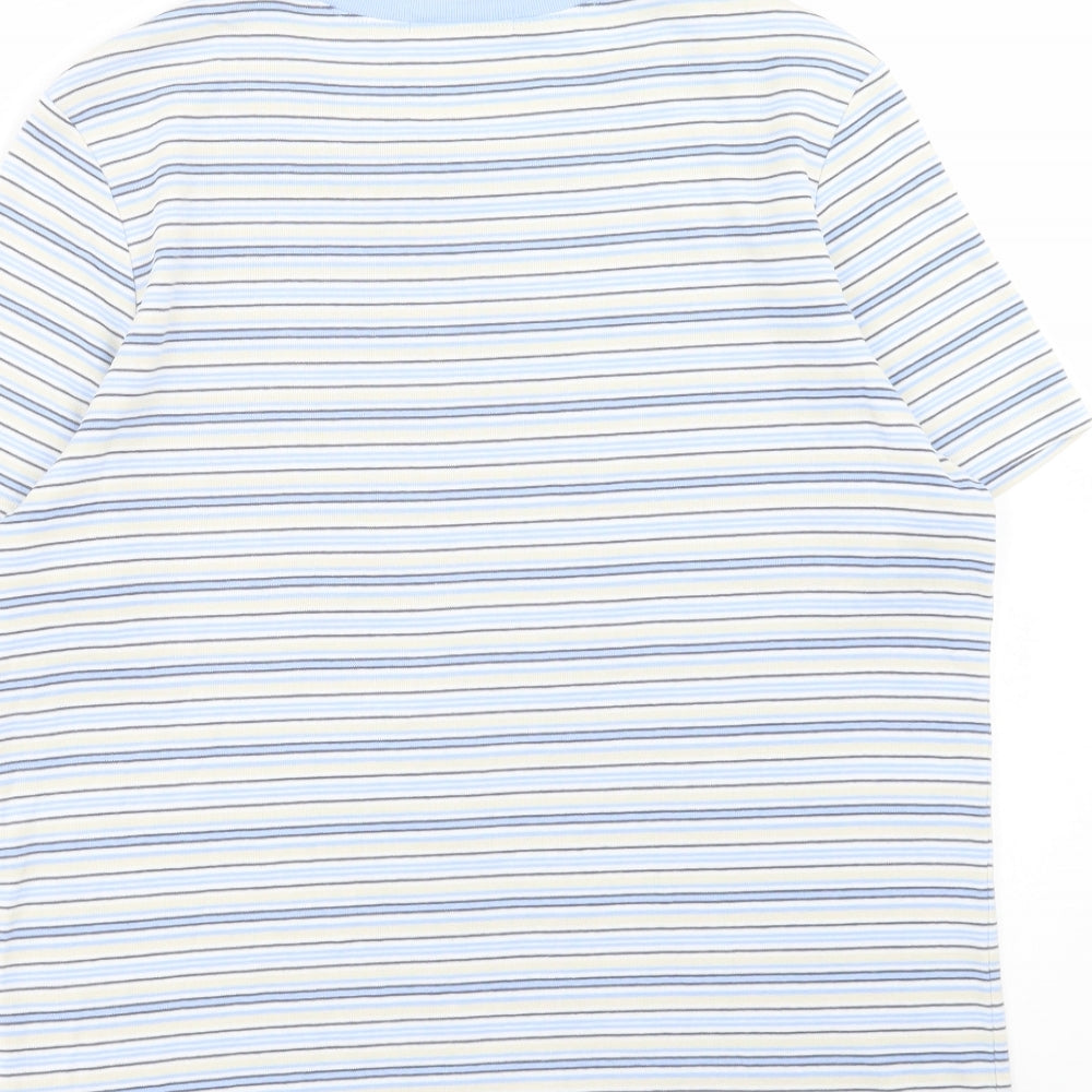 Marks and Spencer Womens Blue Striped Cotton Basic T-Shirt Size 16 Round Neck