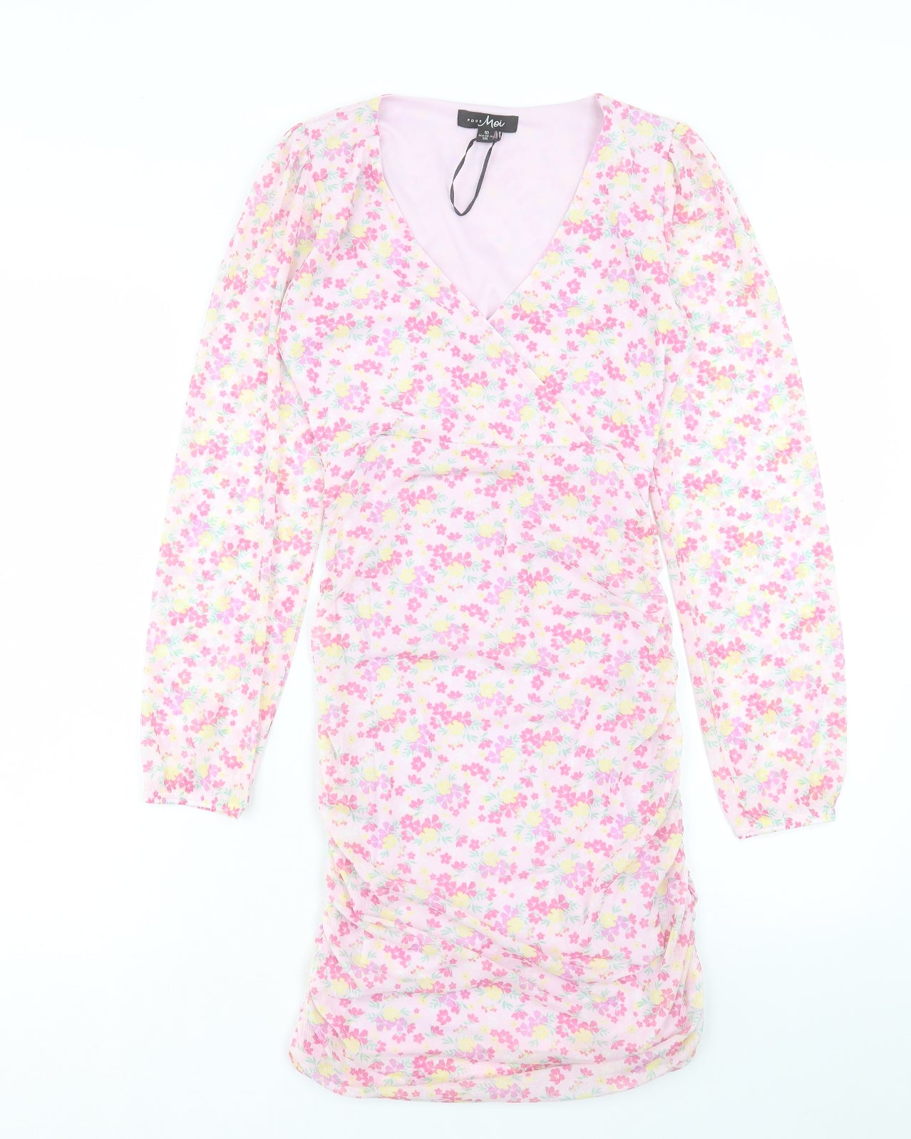 Pure Moi Womens Pink Floral Polyester Shift Size 10 V-Neck Pullover