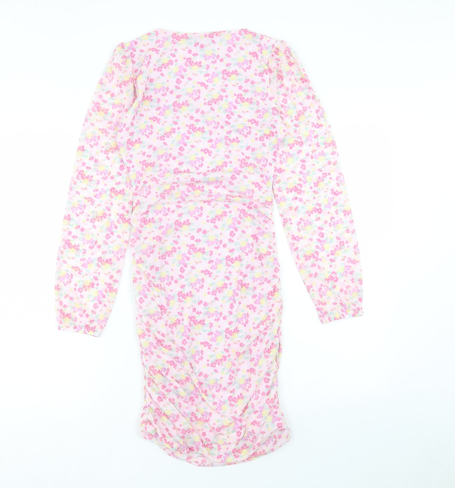 Pure Moi Womens Pink Floral Polyester Shift Size 10 V-Neck Pullover