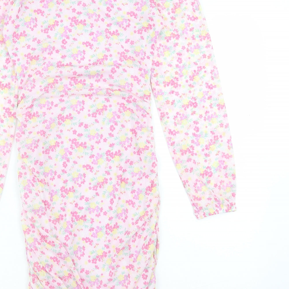 Pure Moi Womens Pink Floral Polyester Shift Size 10 V-Neck Pullover