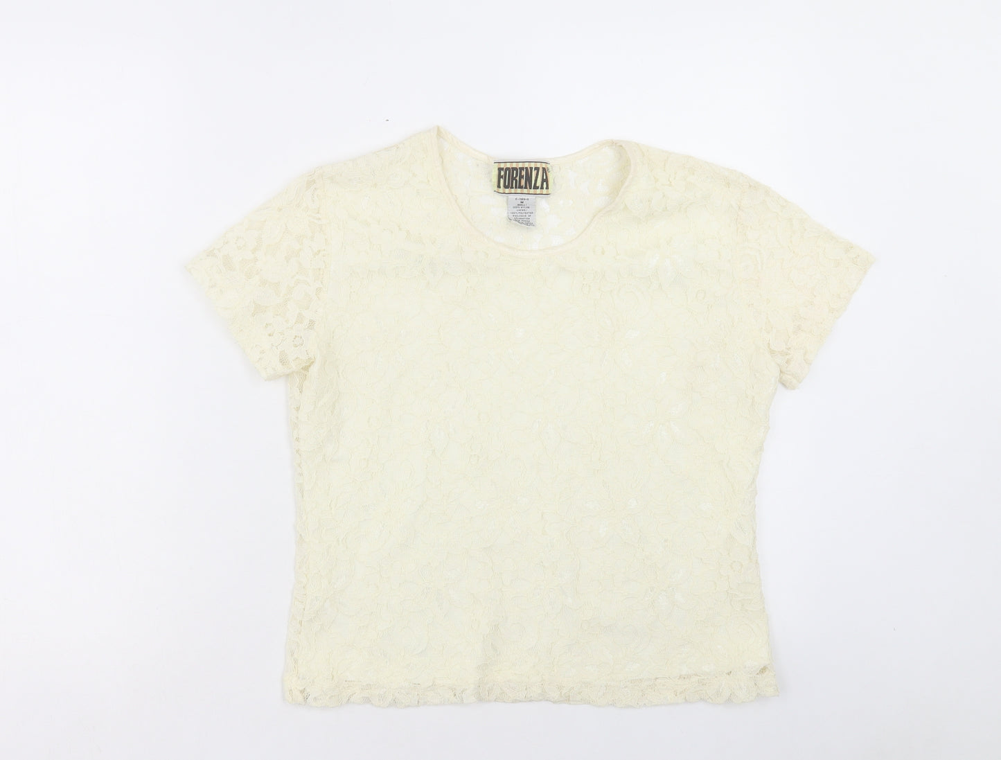 Forenza Womens Ivory Nylon Basic T-Shirt Size M Round Neck