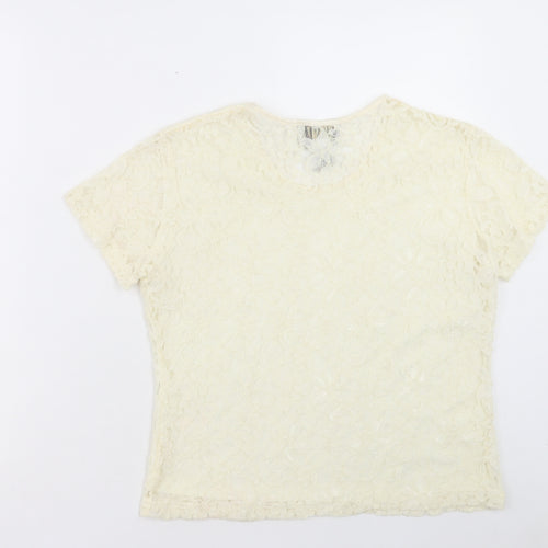 Forenza Womens Ivory Nylon Basic T-Shirt Size M Round Neck