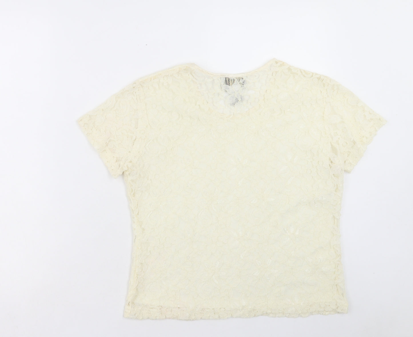 Forenza Womens Ivory Nylon Basic T-Shirt Size M Round Neck