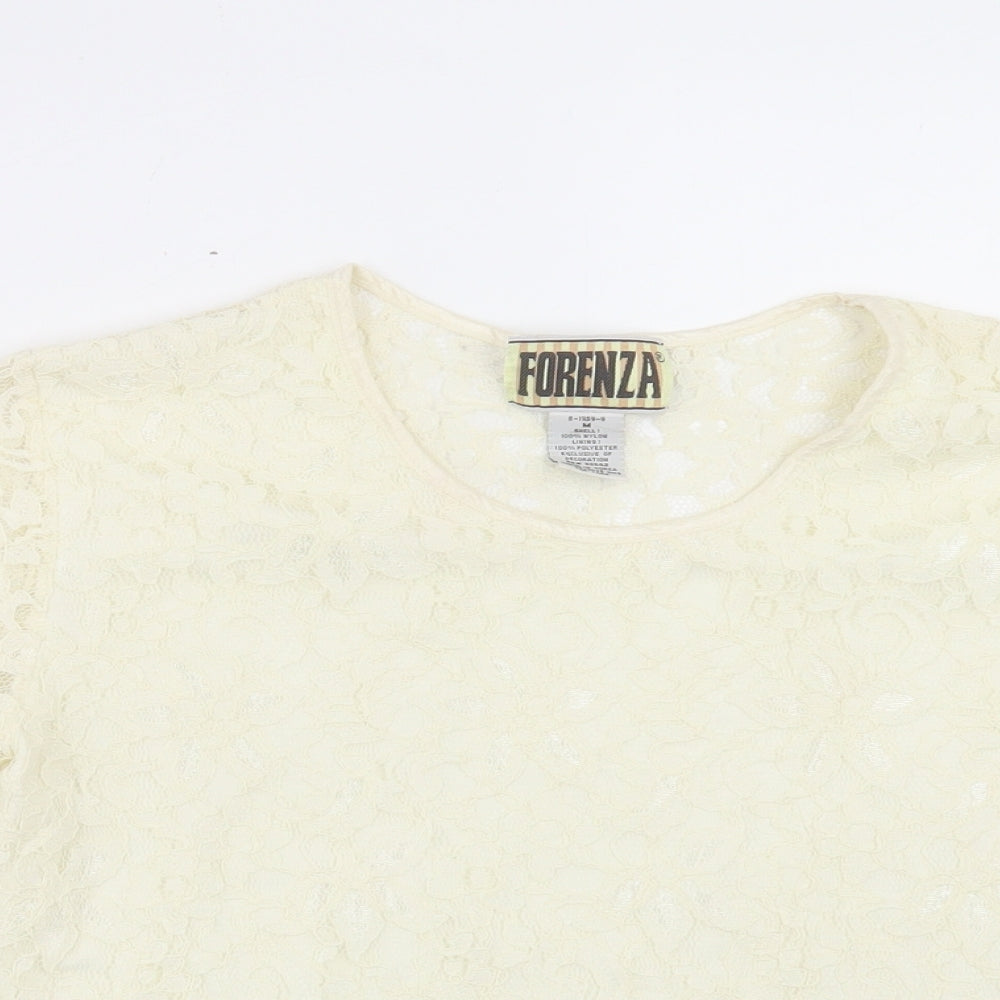 Forenza Womens Ivory Nylon Basic T-Shirt Size M Round Neck