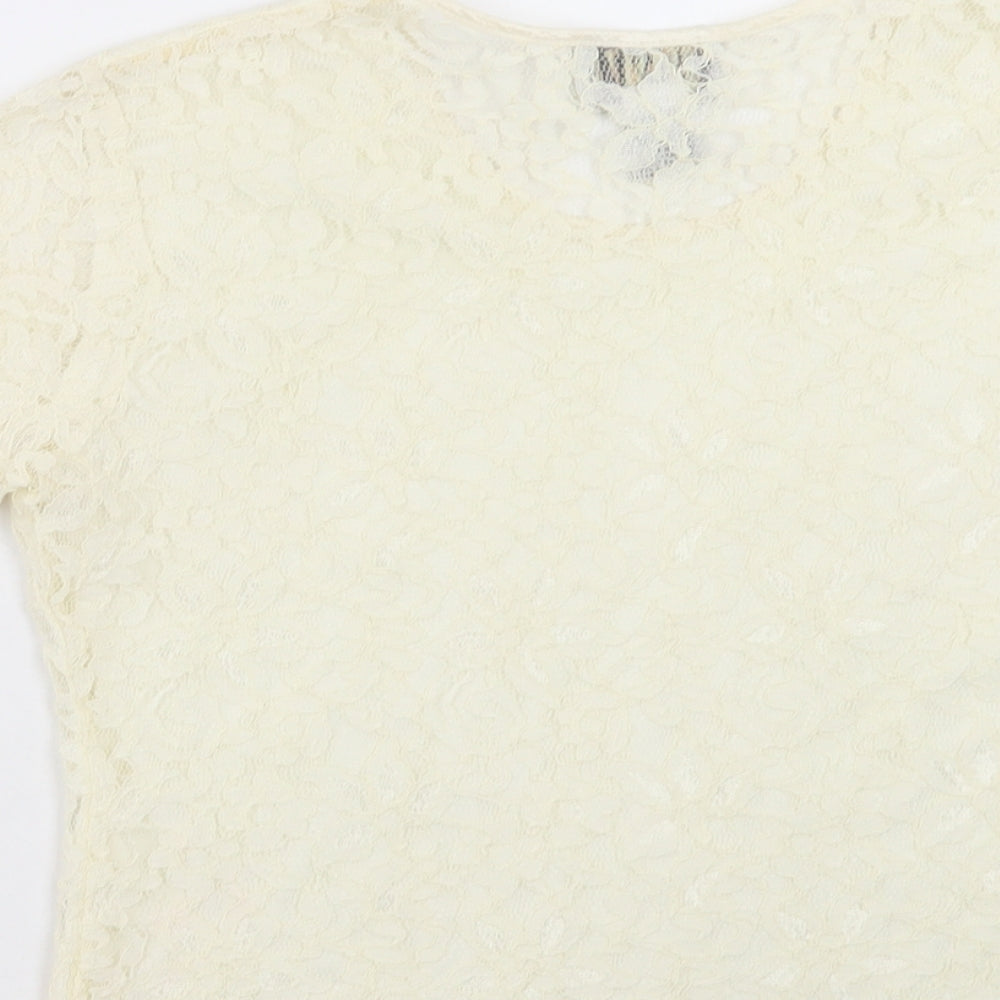 Forenza Womens Ivory Nylon Basic T-Shirt Size M Round Neck