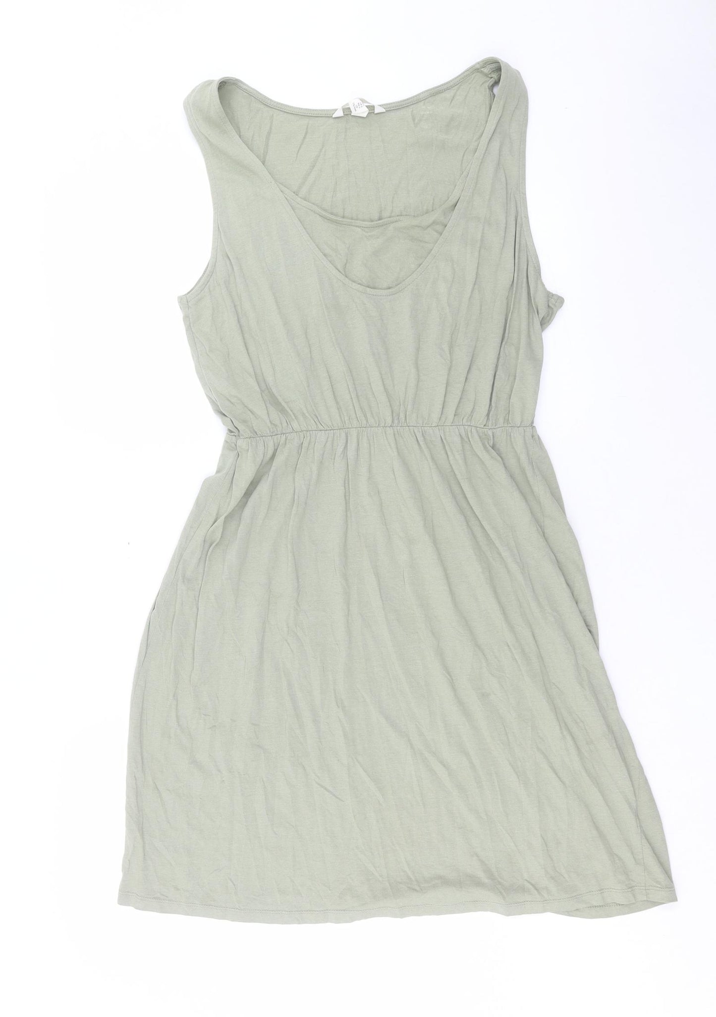 H&M Womens Green Modal Skater Dress Size L V-Neck Pullover