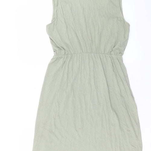H&M Womens Green Modal Skater Dress Size L V-Neck Pullover