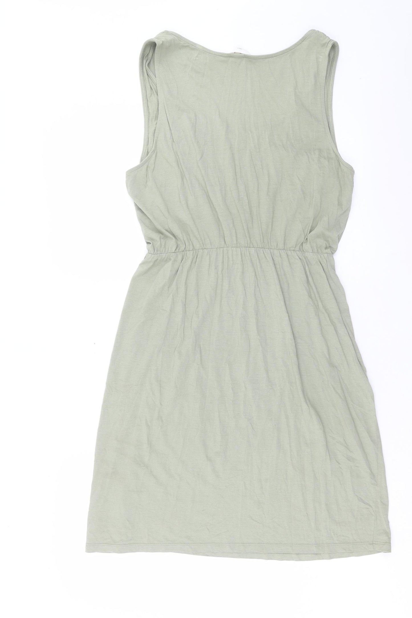 H&M Womens Green Modal Skater Dress Size L V-Neck Pullover