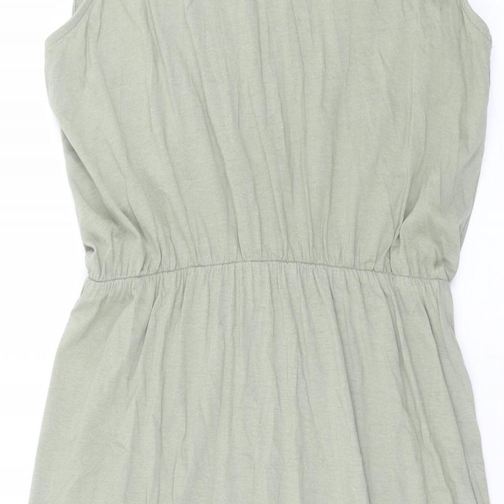 H&M Womens Green Modal Skater Dress Size L V-Neck Pullover
