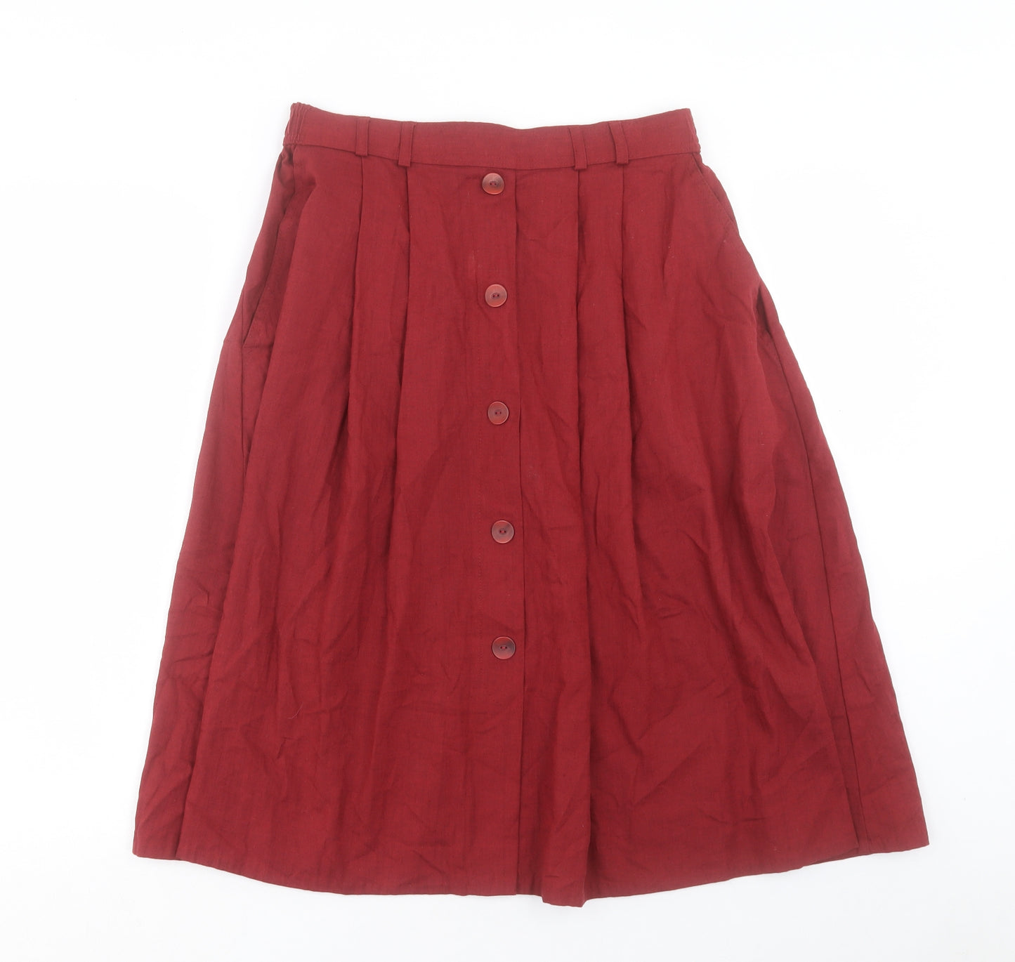 Marks and Spencer Womens Red Cotton A-Line Skirt Size 16 Button