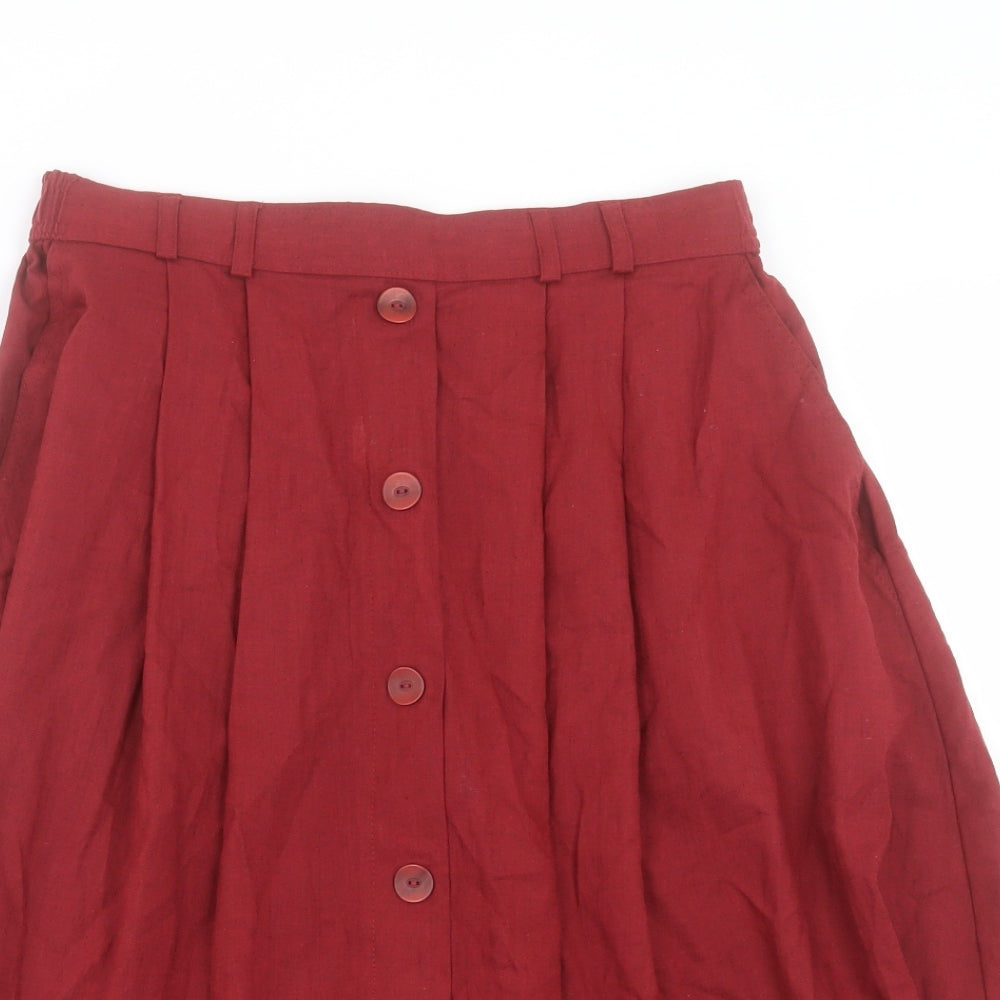 Marks and Spencer Womens Red Cotton A-Line Skirt Size 16 Button