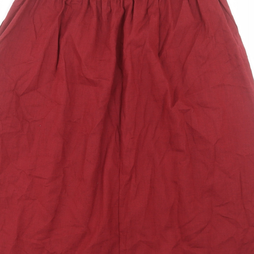 Marks and Spencer Womens Red Cotton A-Line Skirt Size 16 Button