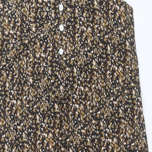 SheIn Womens Brown Geometric Polyester Tank Dress Size M V-Neck Button