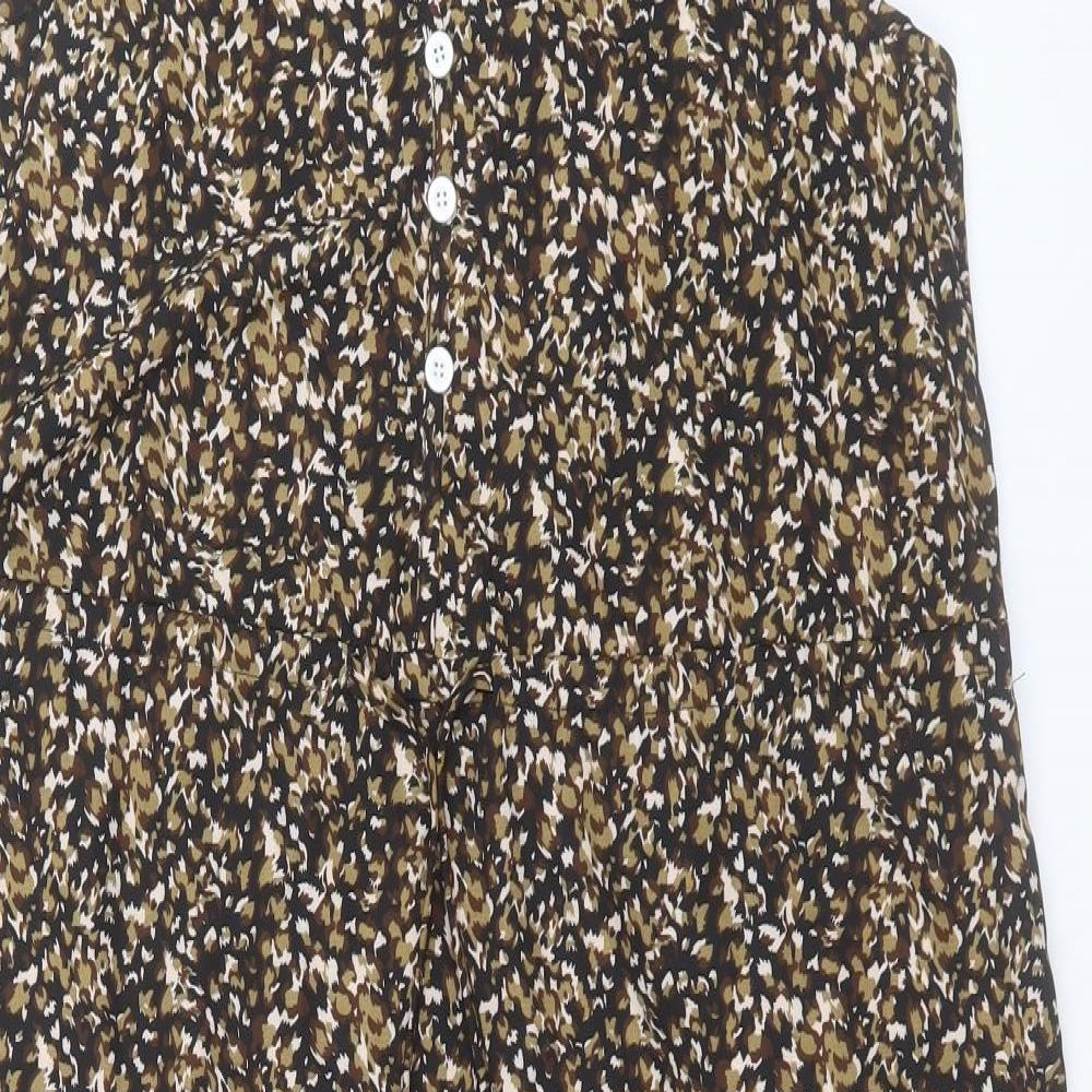 SheIn Womens Brown Geometric Polyester Tank Dress Size M V-Neck Button