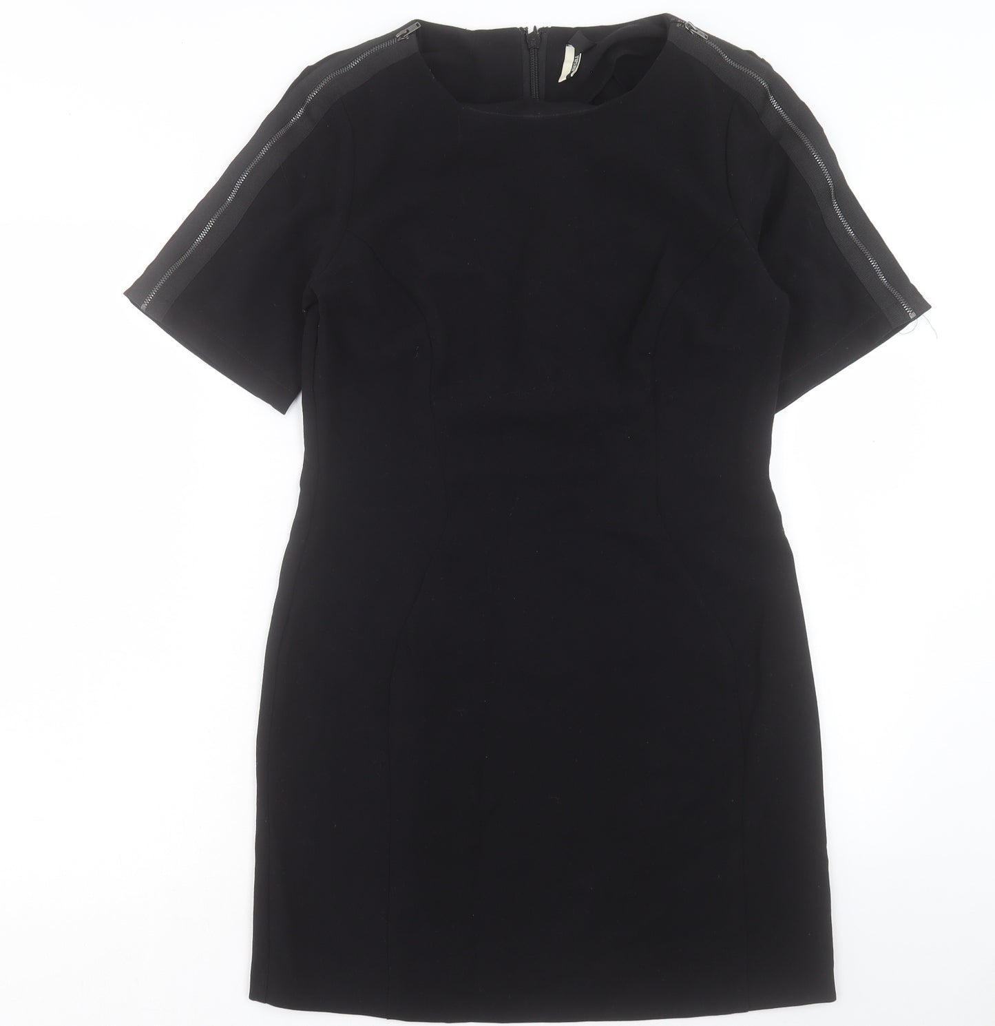 Topshop Womens Black Polyester Shift Size 12 Round Neck Zip