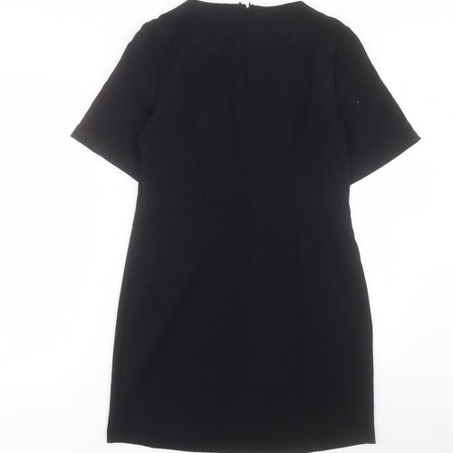 Topshop Womens Black Polyester Shift Size 12 Round Neck Zip