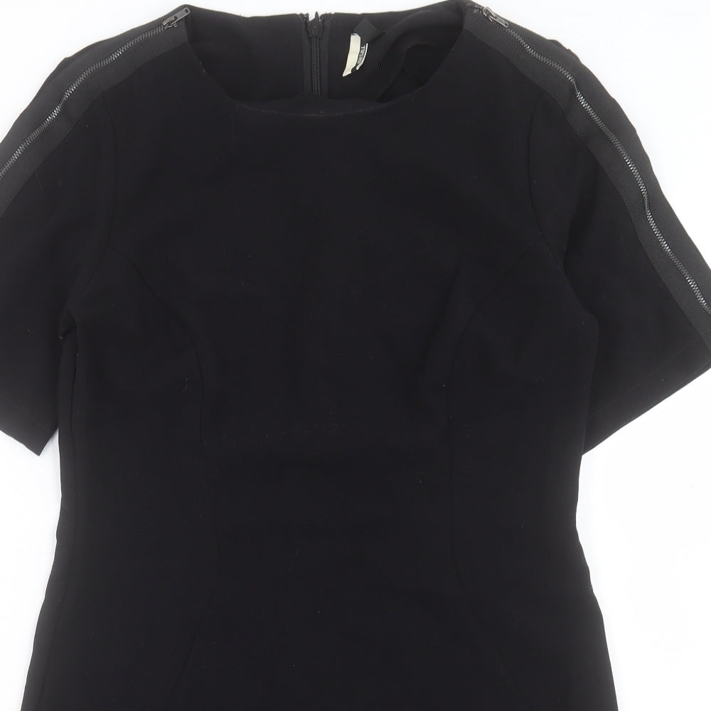 Topshop Womens Black Polyester Shift Size 12 Round Neck Zip